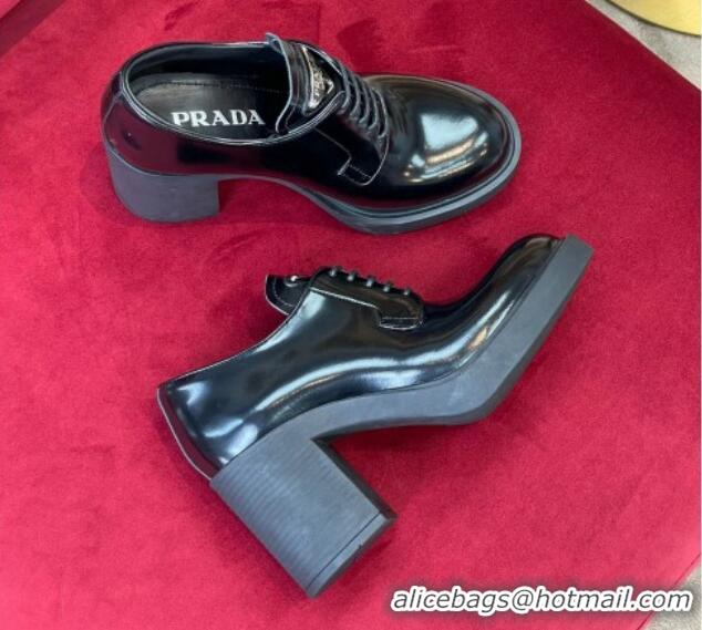 Low Price Prada Brushed Leather Lace-up Pumps 7.5cm Black 081083