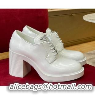 Top Grade Prada Brushed Leather Lace-up Pumps 7.5cm White 081085