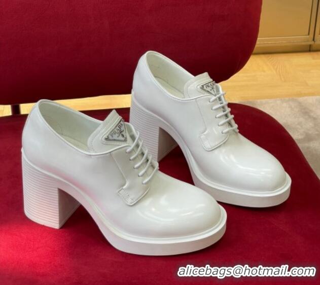 Top Grade Prada Brushed Leather Lace-up Pumps 7.5cm White 081085