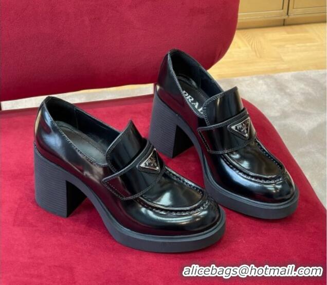 Unique Style Prada Brushed Leather Slip-on Pumps 7.5cm Black 081086