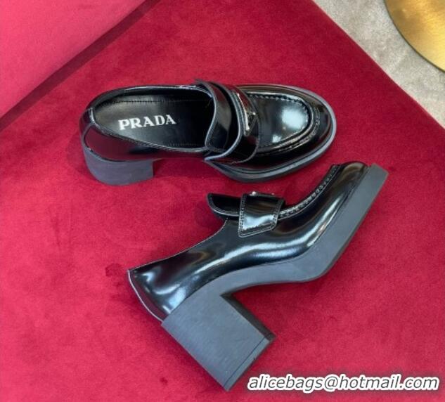 Unique Style Prada Brushed Leather Slip-on Pumps 7.5cm Black 081086