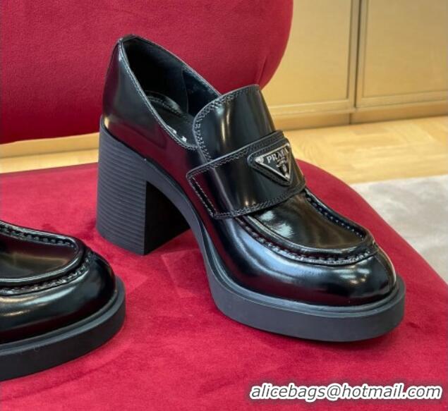 Unique Style Prada Brushed Leather Slip-on Pumps 7.5cm Black 081086