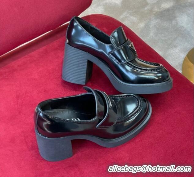 Unique Style Prada Brushed Leather Slip-on Pumps 7.5cm Black 081086