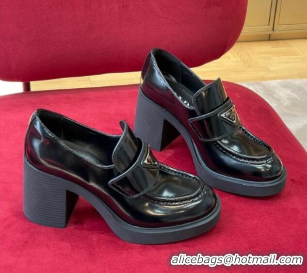 Unique Style Prada Brushed Leather Slip-on Pumps 7.5cm Black 081086