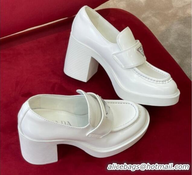 Durable Prada Brushed Leather Slip-on Pumps 7.5cm White 081087 