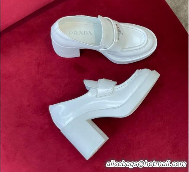 Durable Prada Brushed Leather Slip-on Pumps 7.5cm White 081087 