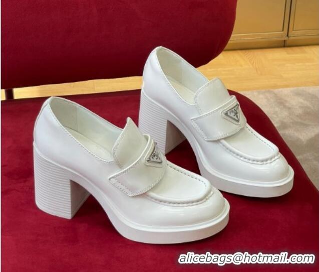 Durable Prada Brushed Leather Slip-on Pumps 7.5cm White 081087 