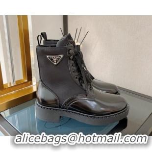 Classic Hot Prada Brushed Leather and Re-Nylon Boots Black 081334