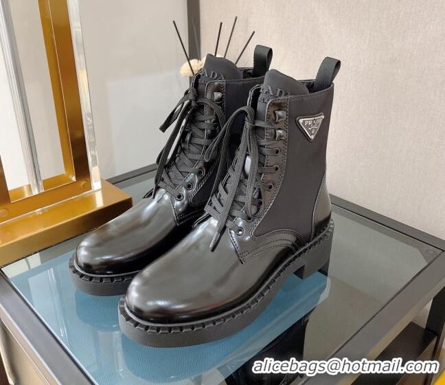 Classic Hot Prada Brushed Leather and Re-Nylon Boots Black 081334