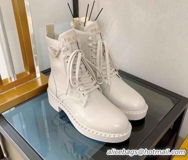 Purchase Prada Brushed Leather and Re-Nylon Boots White 081335