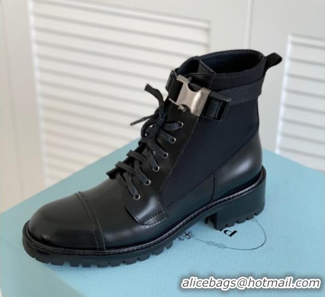 Grade Quality Prada Brushed Leather and Fabric Boots Black 081336