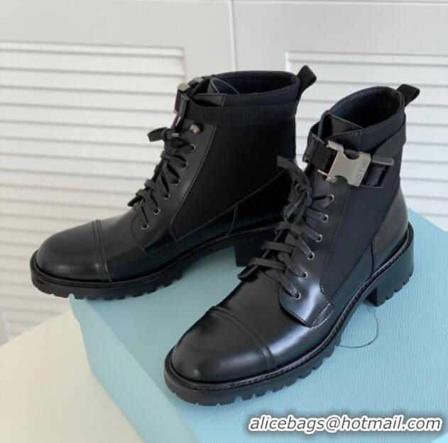 Grade Quality Prada Brushed Leather and Fabric Boots Black 081336