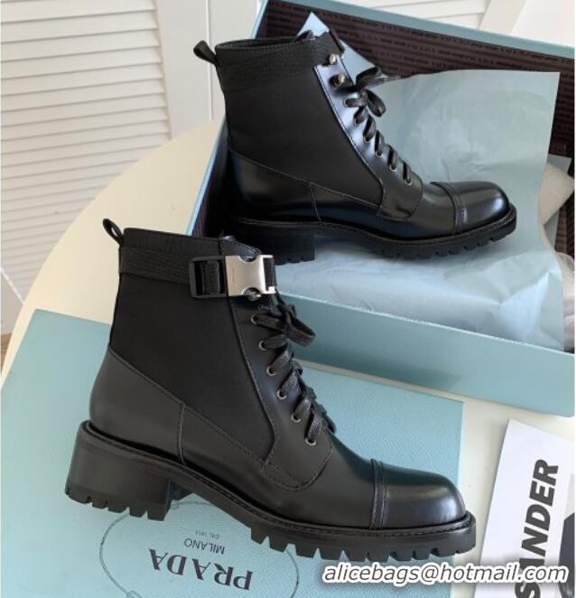 Grade Quality Prada Brushed Leather and Fabric Boots Black 081336