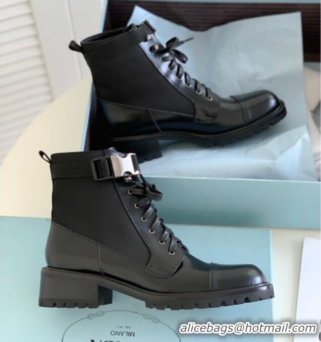 Grade Quality Prada Brushed Leather and Fabric Boots Black 081336