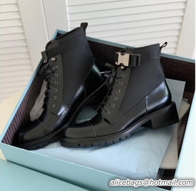 Grade Quality Prada Brushed Leather and Fabric Boots Black 081336