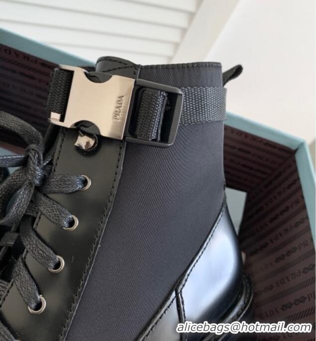 Grade Quality Prada Brushed Leather and Fabric Boots Black 081336