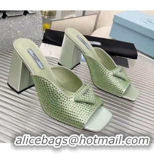 Best Product Prada Silk Crystal High Heel Slide Sandals 8.5cm Green 082671