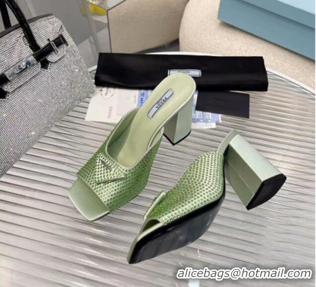 Best Product Prada Silk Crystal High Heel Slide Sandals 8.5cm Green 082671