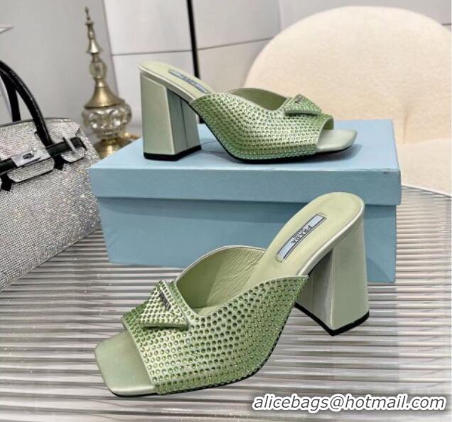 Best Product Prada Silk Crystal High Heel Slide Sandals 8.5cm Green 082671