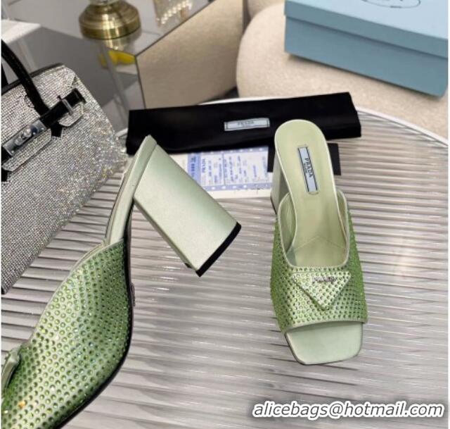 Best Product Prada Silk Crystal High Heel Slide Sandals 8.5cm Green 082671