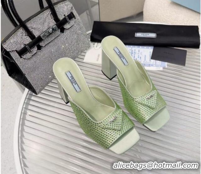 Best Product Prada Silk Crystal High Heel Slide Sandals 8.5cm Green 082671