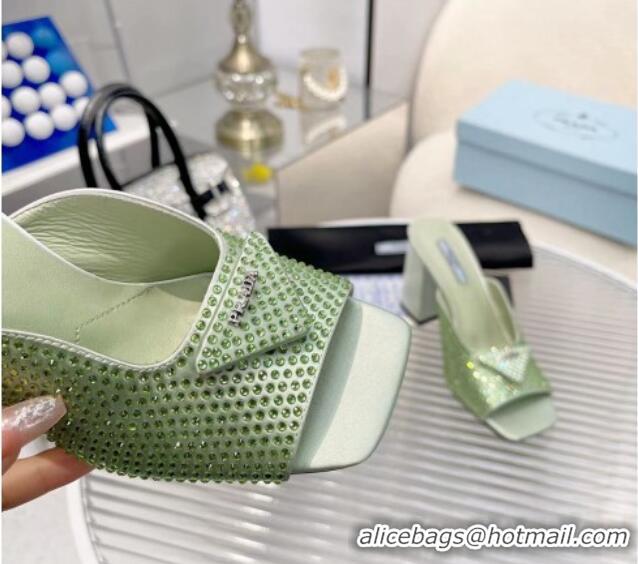 Best Product Prada Silk Crystal High Heel Slide Sandals 8.5cm Green 082671