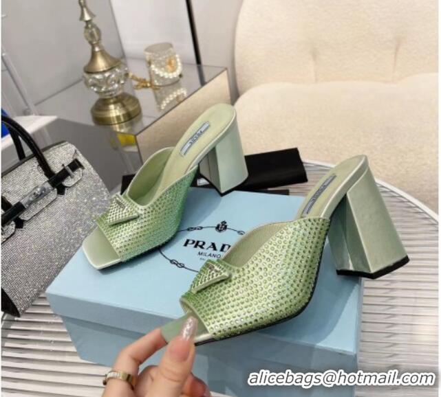 Best Product Prada Silk Crystal High Heel Slide Sandals 8.5cm Green 082671