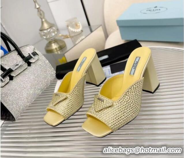 Unique Style Prada Silk Crystal High Heel Slide Sandals 8.5cm Yellow 082672