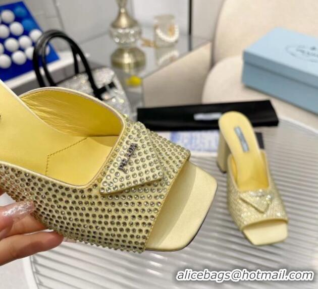 Unique Style Prada Silk Crystal High Heel Slide Sandals 8.5cm Yellow 082672