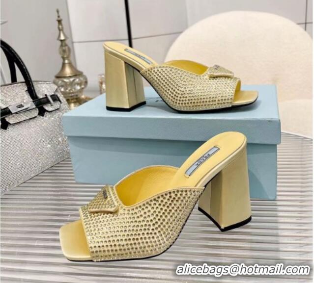 Unique Style Prada Silk Crystal High Heel Slide Sandals 8.5cm Yellow 082672