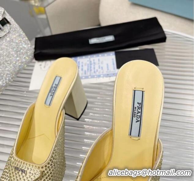 Unique Style Prada Silk Crystal High Heel Slide Sandals 8.5cm Yellow 082672