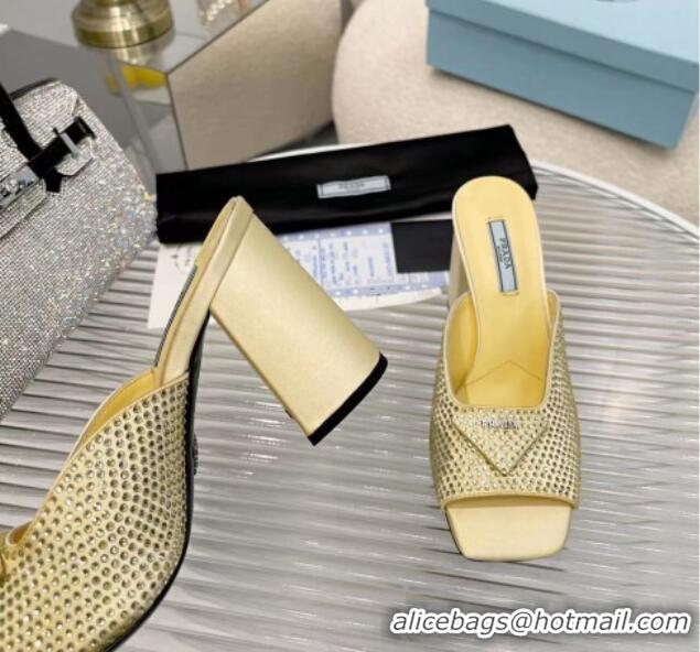 Unique Style Prada Silk Crystal High Heel Slide Sandals 8.5cm Yellow 082672