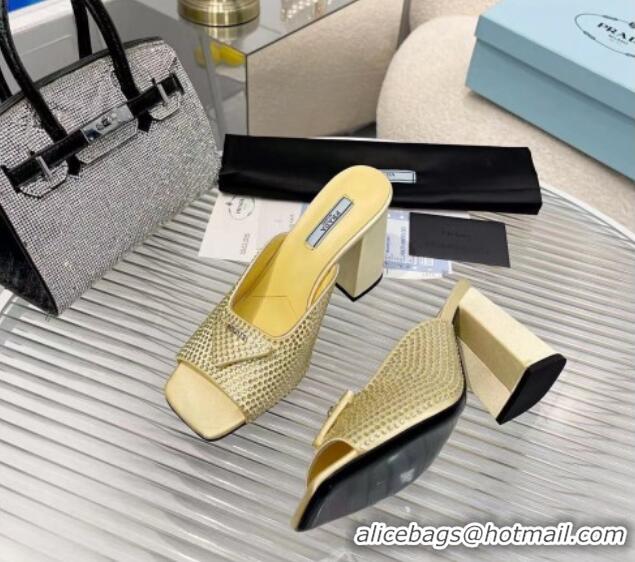 Unique Style Prada Silk Crystal High Heel Slide Sandals 8.5cm Yellow 082672