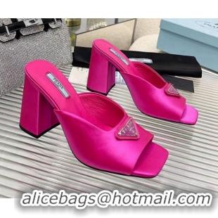 Prada Logo Silk High Heel Slide Sandals 8.5cm Pink 082675