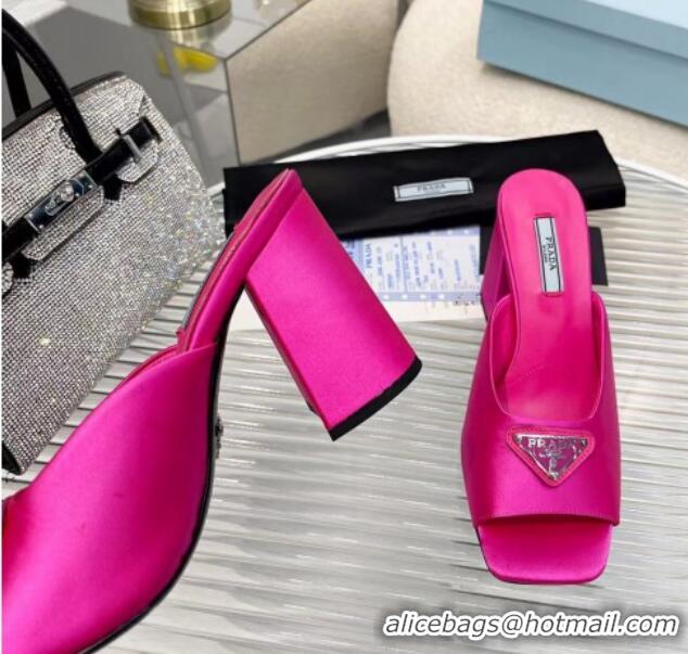 Prada Logo Silk High Heel Slide Sandals 8.5cm Pink 082675