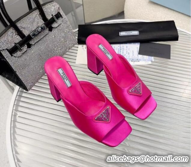 Prada Logo Silk High Heel Slide Sandals 8.5cm Pink 082675