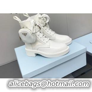 Grade Quality Prada Brushed Leather and Nylon Lace-up Ankle Boots with Pouch White 082683