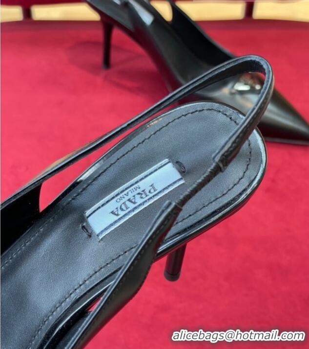 Best Grade Prada Brushed Leather Slingback Pumps 6.5cm Black 0909120