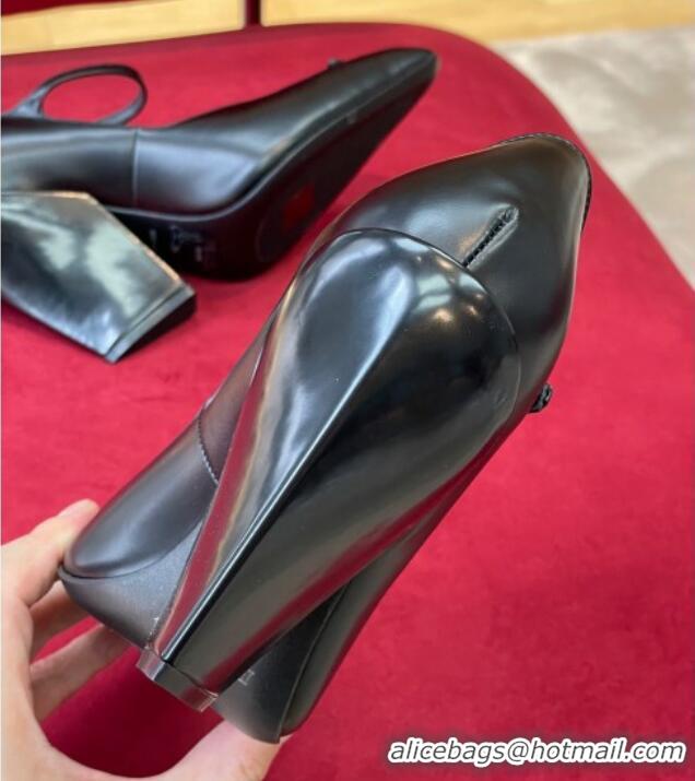 Low Price Prada Brush Leather Pointed Pumps with Slanted Heel 9.5cm Black 0909121