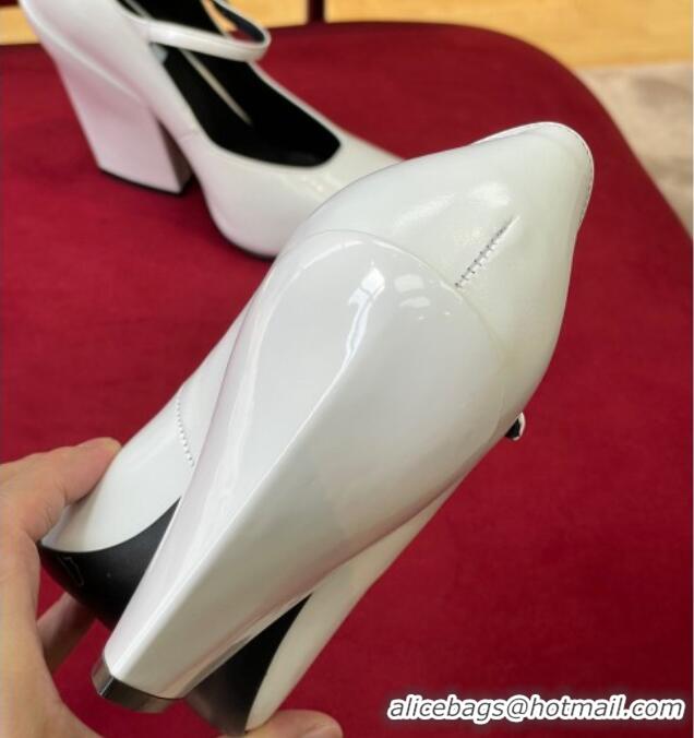 Low Cost Prada Brush Leather Pointed Pumps with Slanted Heel 9.5cm 0909121 White