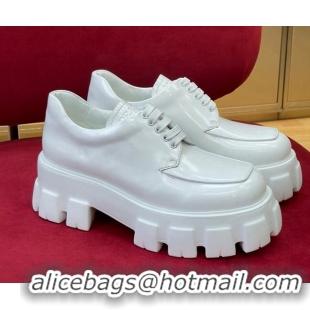 Pretty Style Prada Monolith Brushed Leather Lace-up Shoes White 0909124