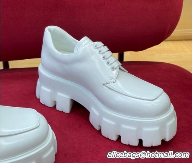 Pretty Style Prada Monolith Brushed Leather Lace-up Shoes White 0909124