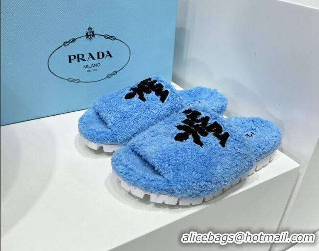 Classic Hot Prada Terry Cloth Flat Slide Sandals Blue 909126