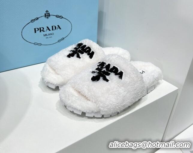 Generous Prada Terry Cloth Flat Slide Sandals 909126 White