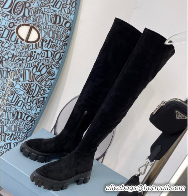 Pretty Style Prada Stretch Suede High Boots Black 010110