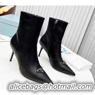 Charming Prada Calfskin Ankle Boots 8.5cm Black 2101108