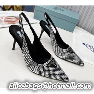 Popular Style Prada Crystal High Heel Slingback Pumps 8.5cm Silver 101110