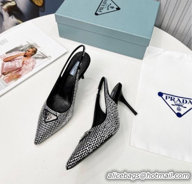 Popular Style Prada Crystal High Heel Slingback Pumps 8.5cm Silver 101110