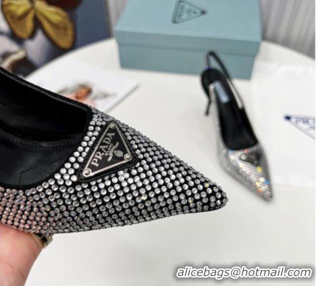 Popular Style Prada Crystal High Heel Slingback Pumps 8.5cm Silver 101110