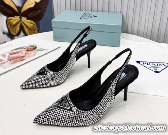 Popular Style Prada Crystal High Heel Slingback Pumps 8.5cm Silver 101110